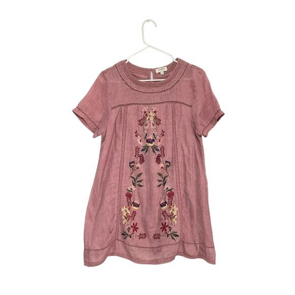 Umgee Dresses & Skirts - Floral Embroidered Mini Dress Size Large Keyhole Back Cotton Blend Boho